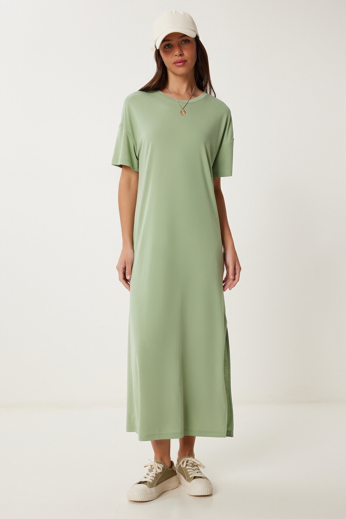 Oversize Basic Yazlık Örme Elbise ÇAĞLA YEŞİLİ LUB0082