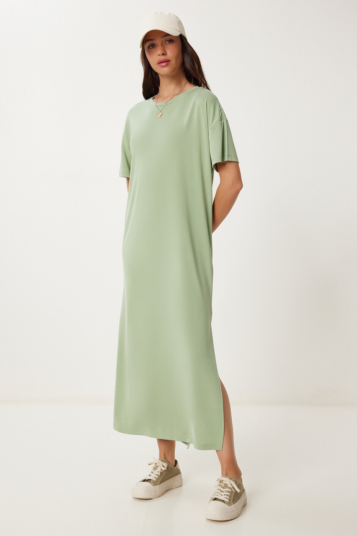 Oversize Basic Yazlık Örme Elbise ÇAĞLA YEŞİLİ LUB0082
