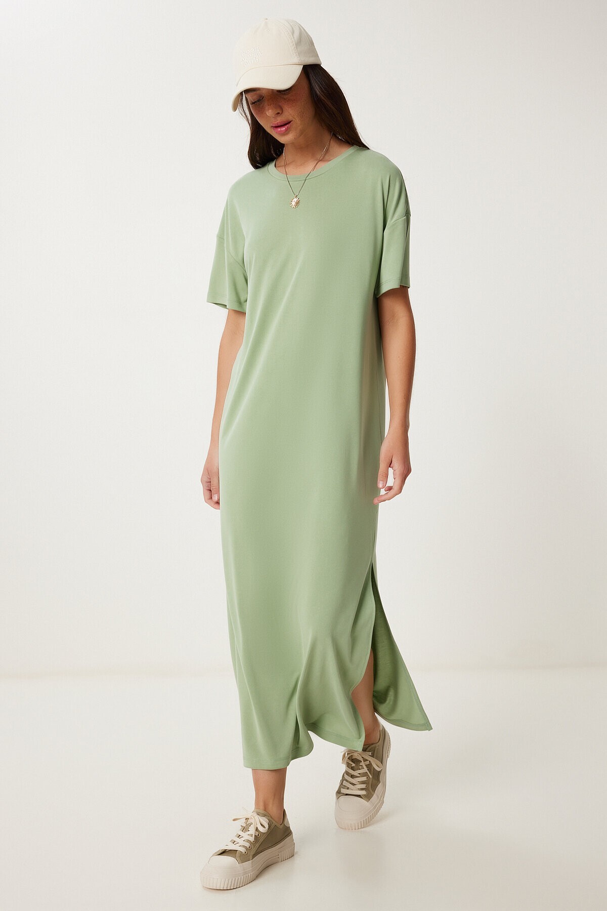 Oversize Basic Yazlık Örme Elbise ÇAĞLA YEŞİLİ LUB0082