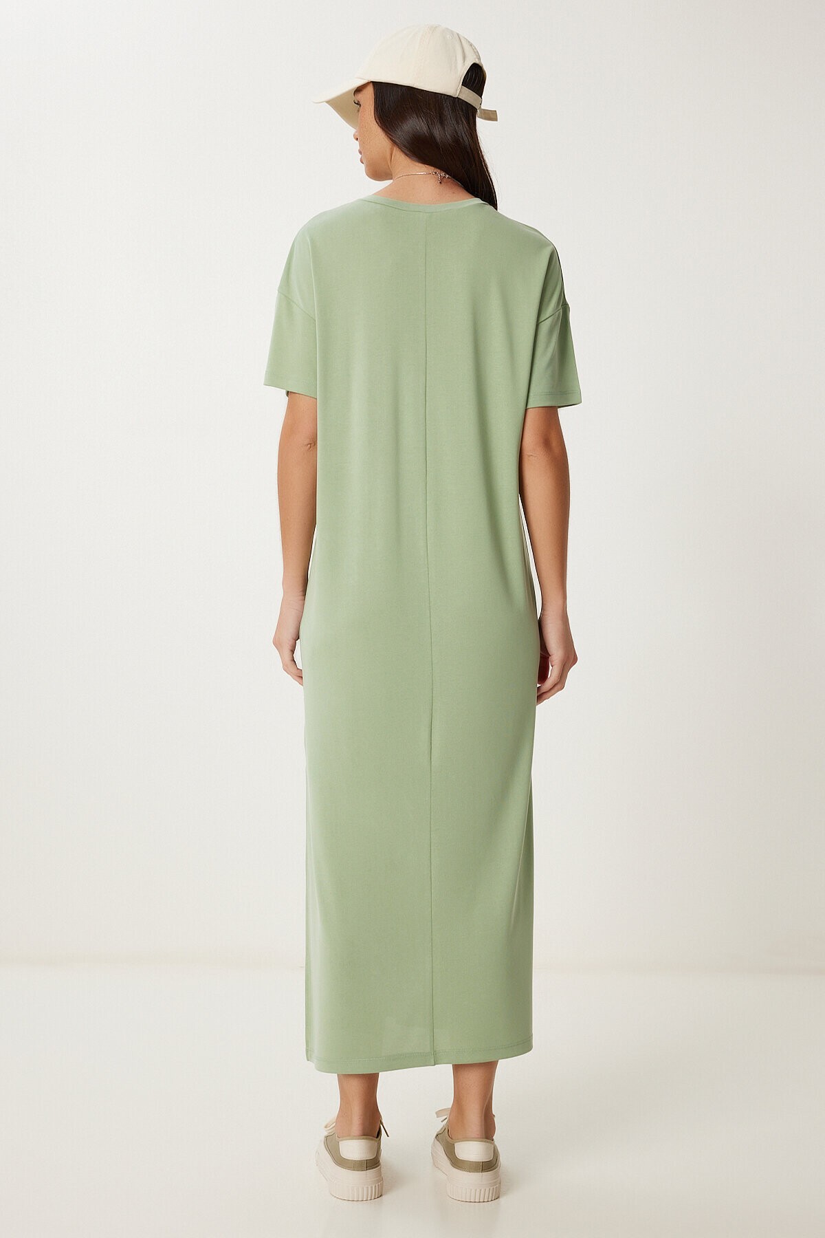 Oversize Basic Yazlık Örme Elbise ÇAĞLA YEŞİLİ LUB0082