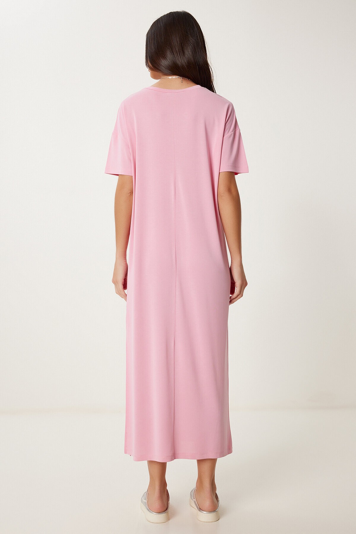 Oversize Basic Yazlık Örme Elbise PEMBE LUB0082