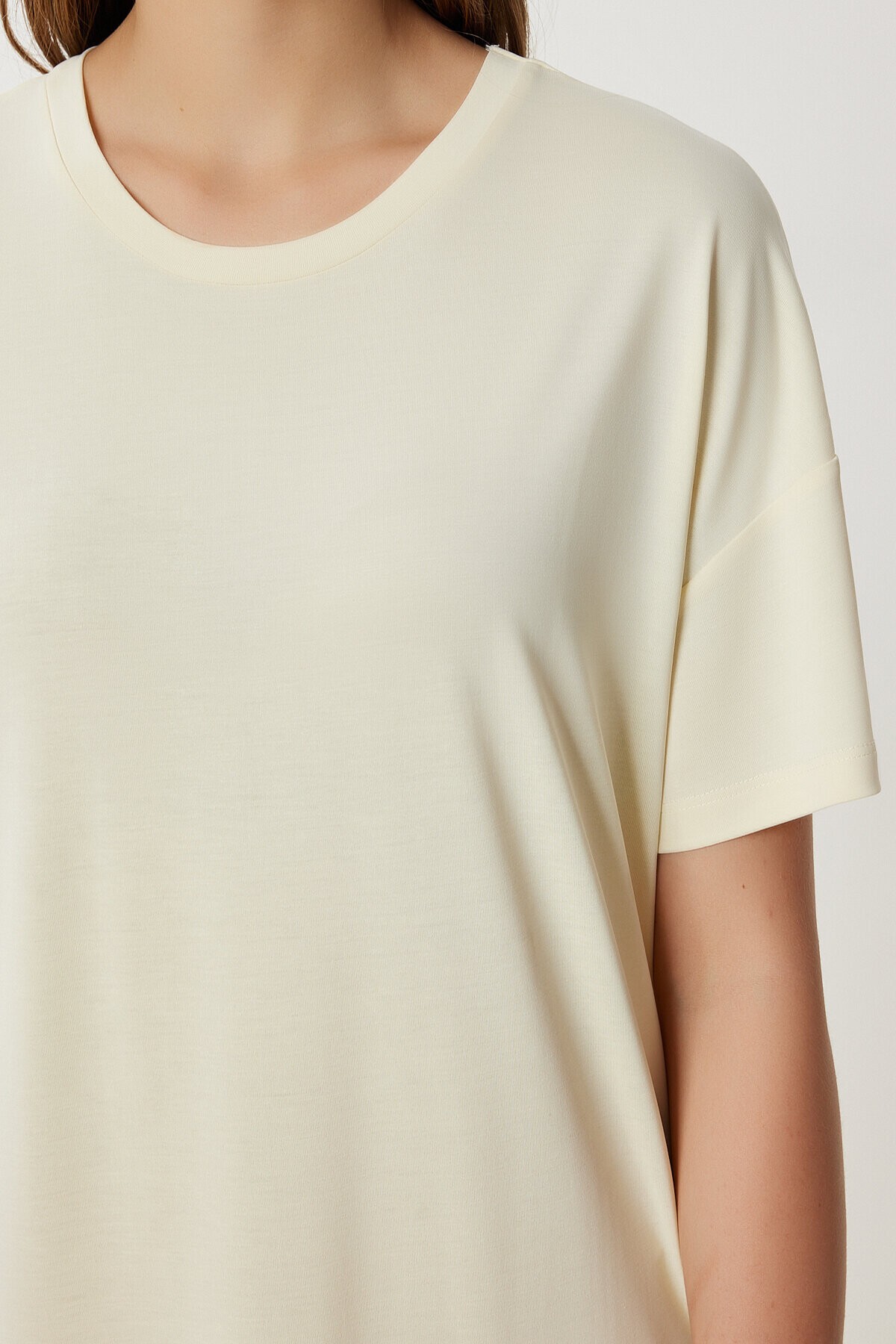 Oversize Basic Yazlık Örme Elbise SARI LUB0082