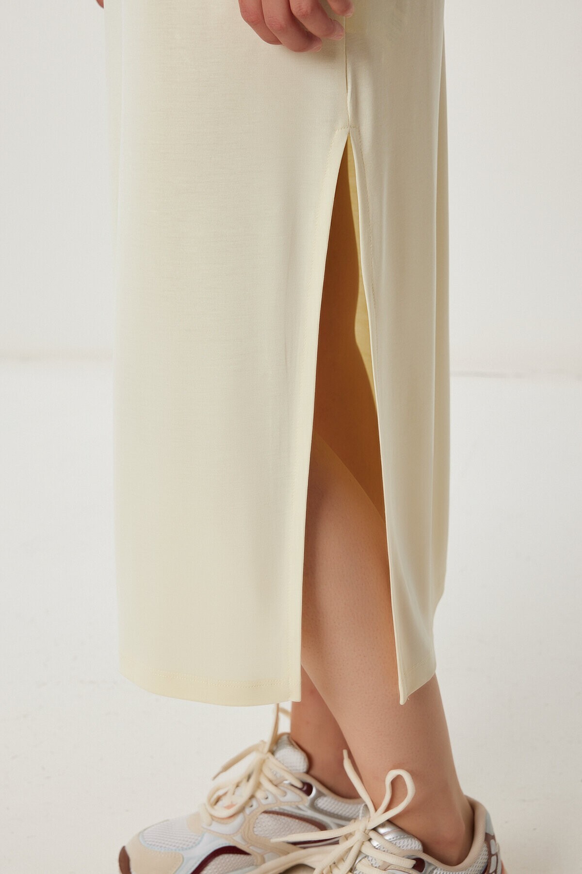 Oversize Basic Yazlık Örme Elbise SARI LUB0082