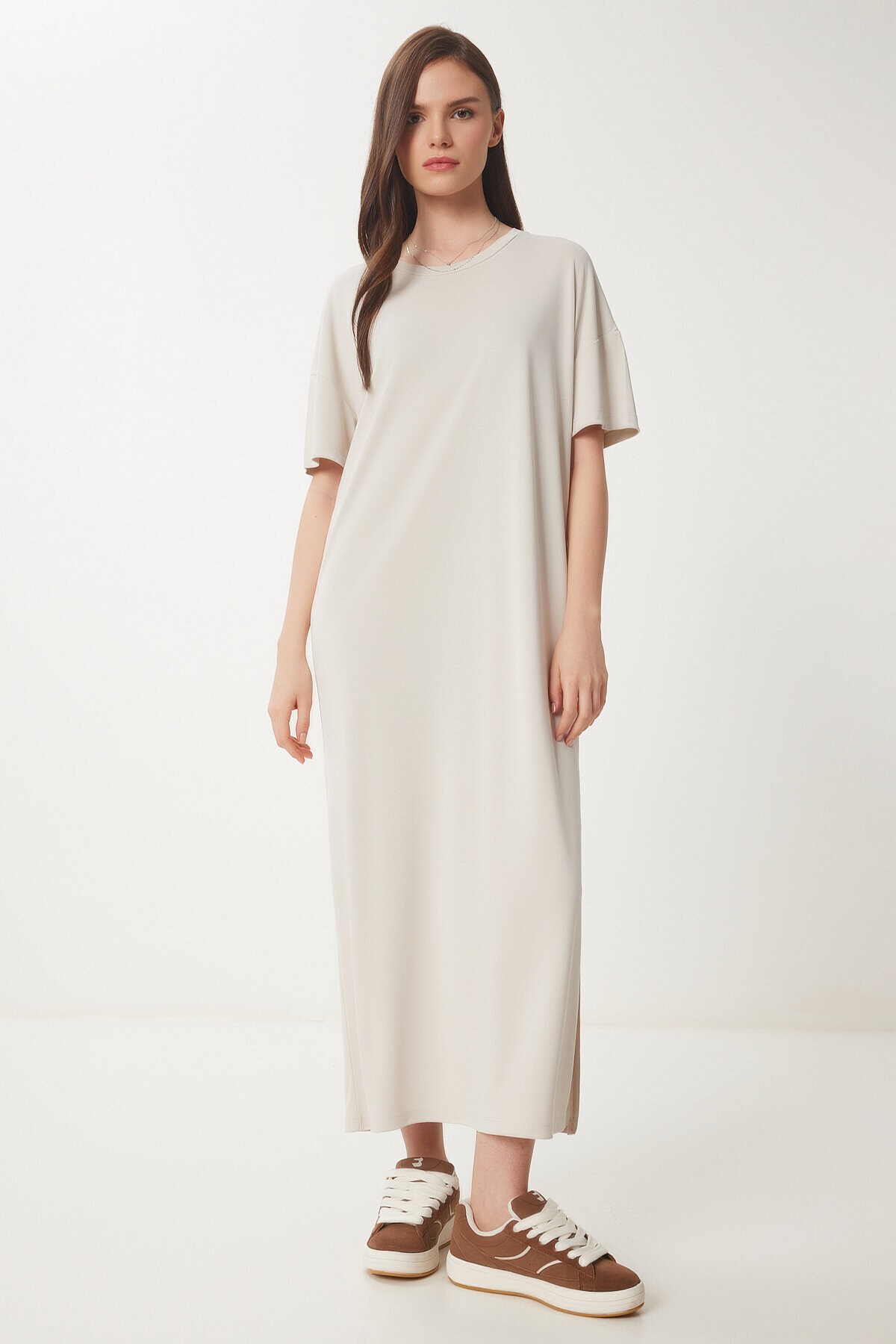 Oversize Basic Yazlık Örme Elbise TAŞ LUB0082