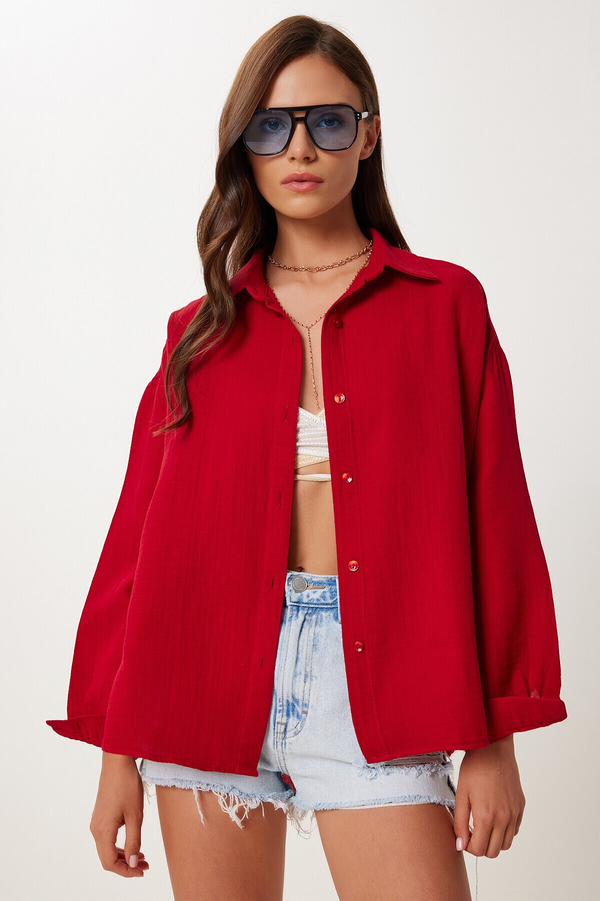 Oversize Müslin Gömlek BORDO LRG0027
