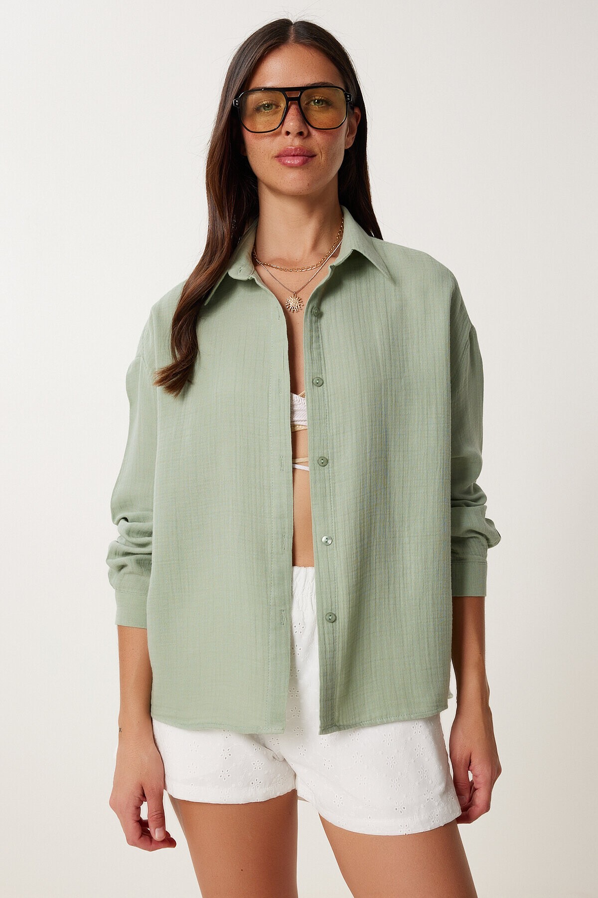 Oversize Müslin Gömlek ÇAĞLA YEŞİLİ LRG0027