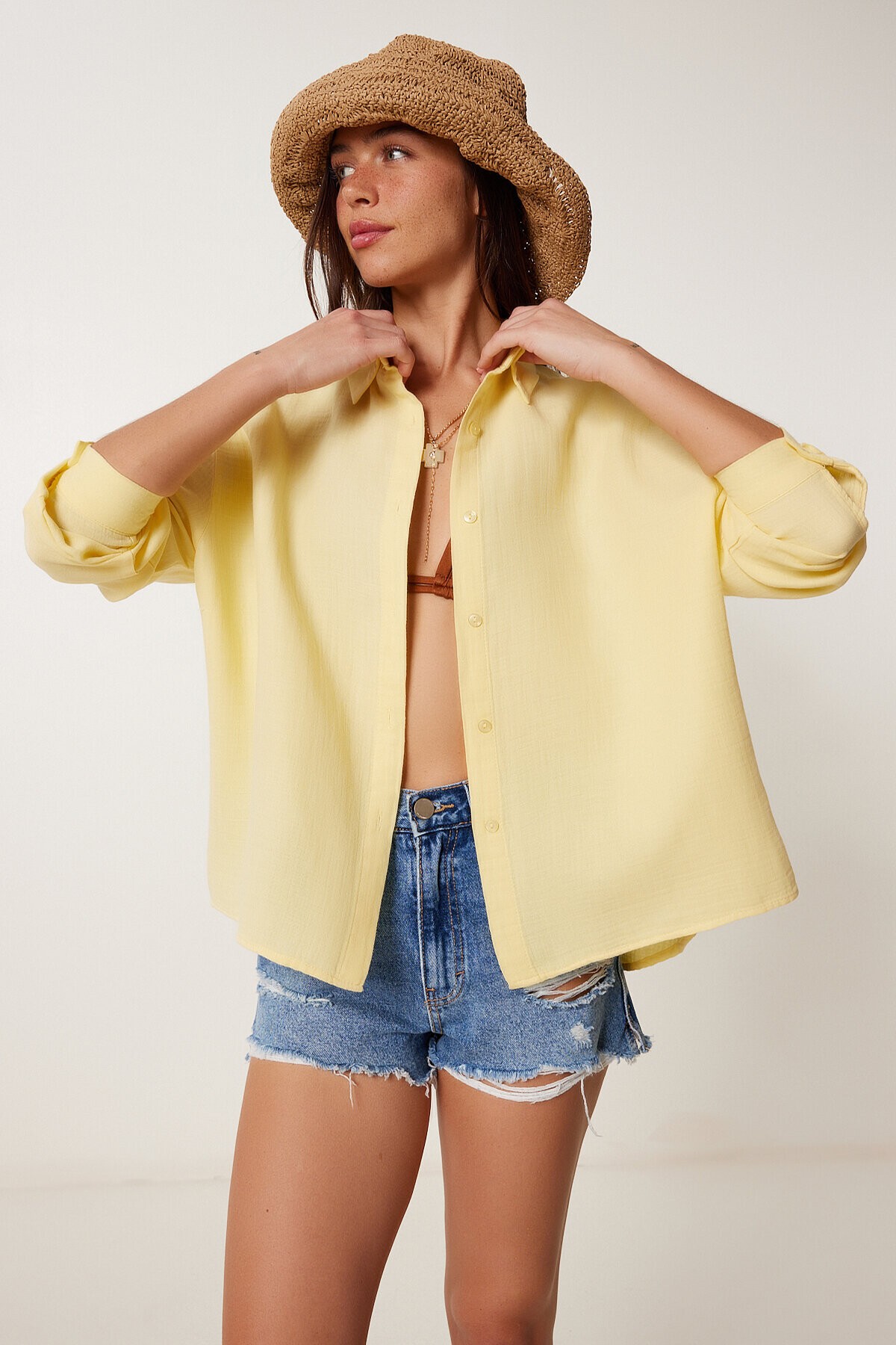 Oversize Müslin Gömlek SARI LRG0027