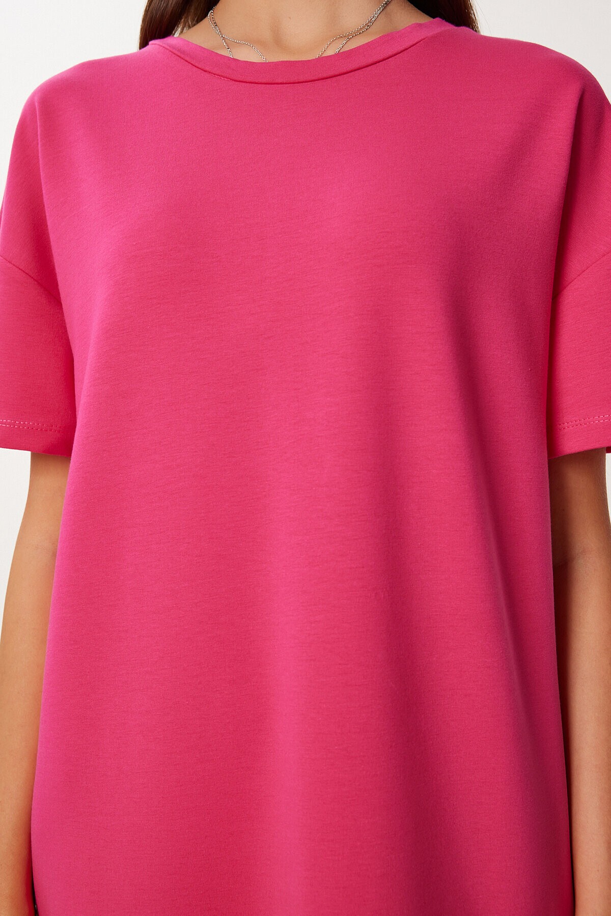 Pamuklu Yazlık Günlük Penye Elbise PEMBE LUB0056