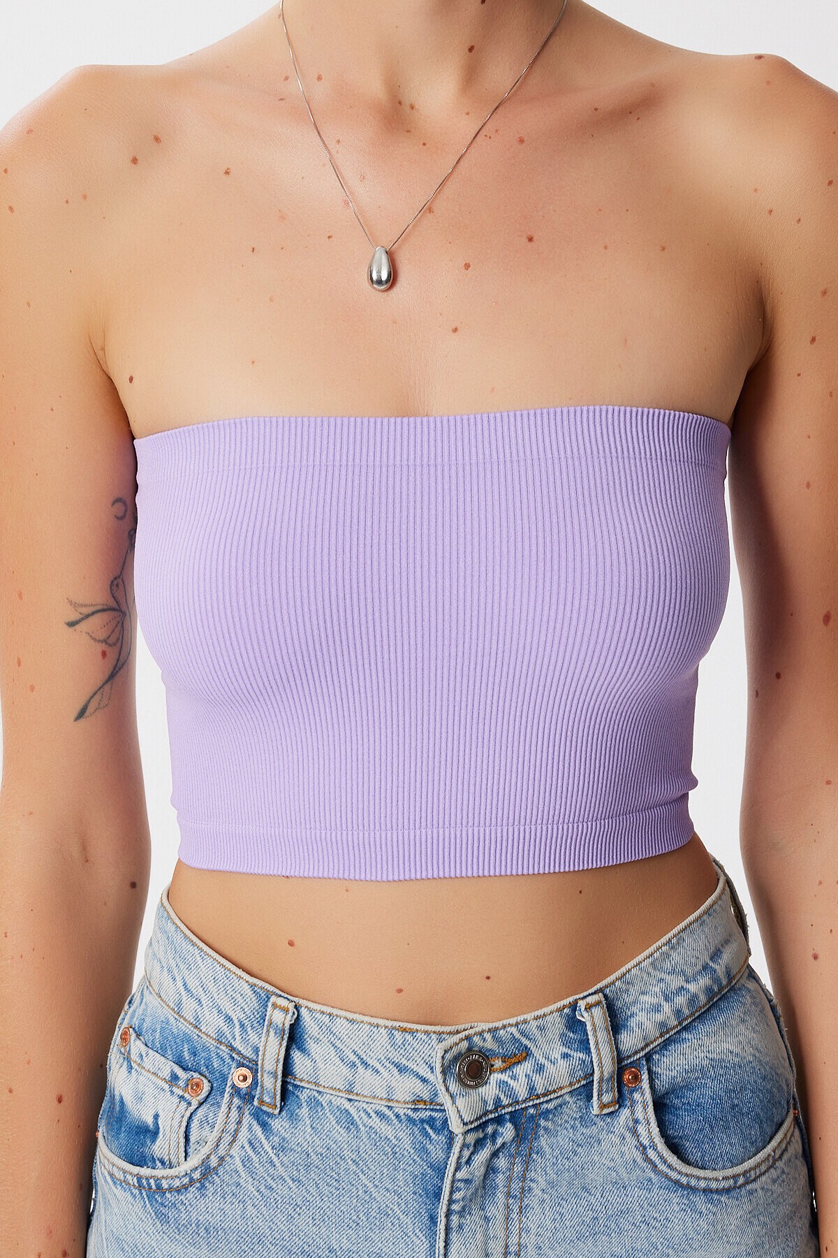 Straplez Fitilli Örme 2li Paket Büstiyer LİLA BEYAZ LUB0211