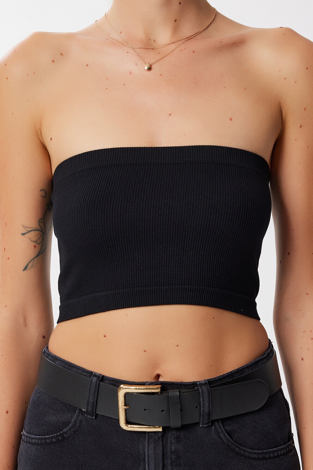 Straplez Fitilli Örme 2li Paket Büstiyer SİYAH BEYAZ LUB0211