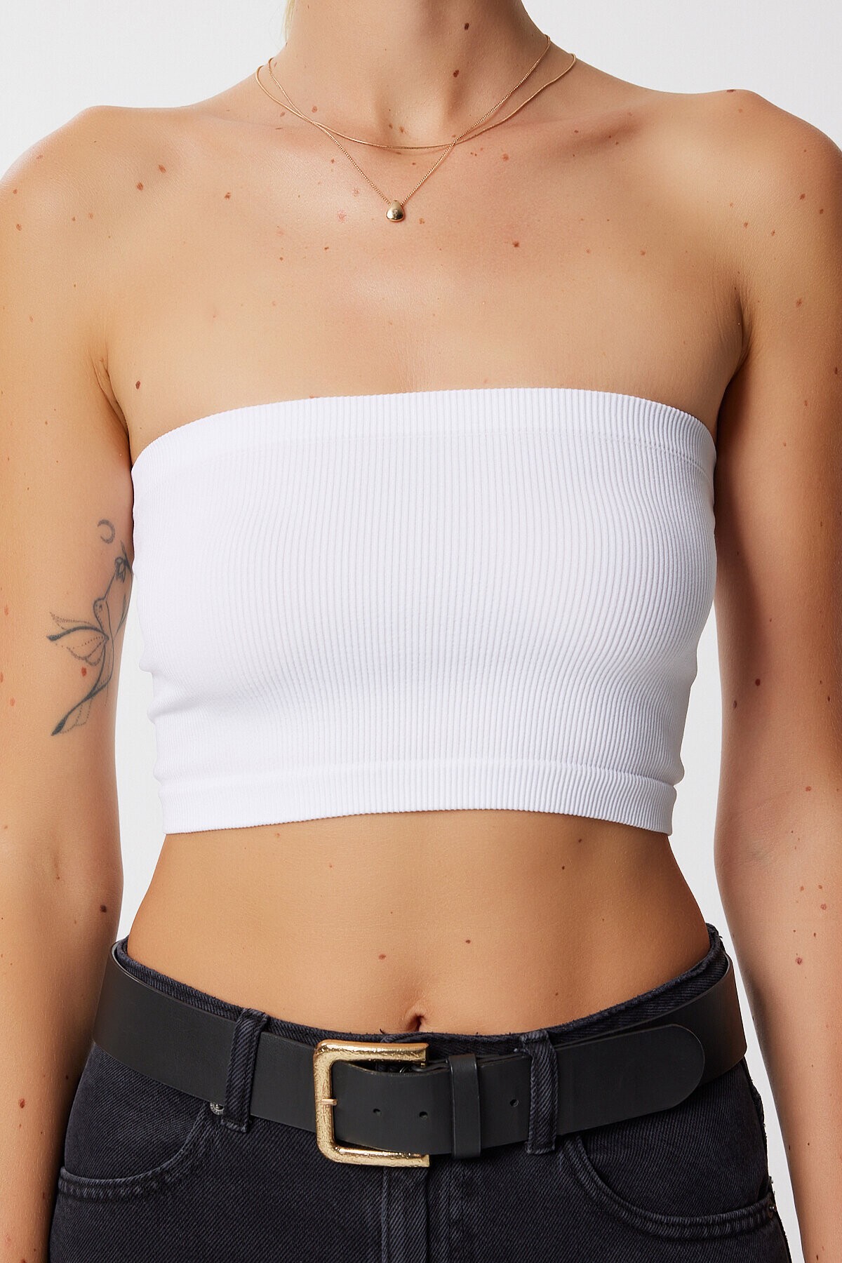 Straplez Fitilli Örme 2li Paket Büstiyer SİYAH BEYAZ LUB0211