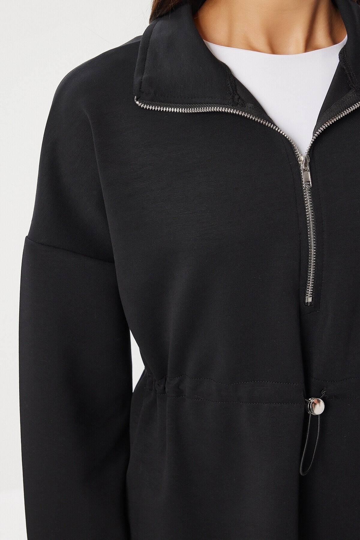 Yarım Fermuarlı Modal Sweatshirt SİYAH LUB0290