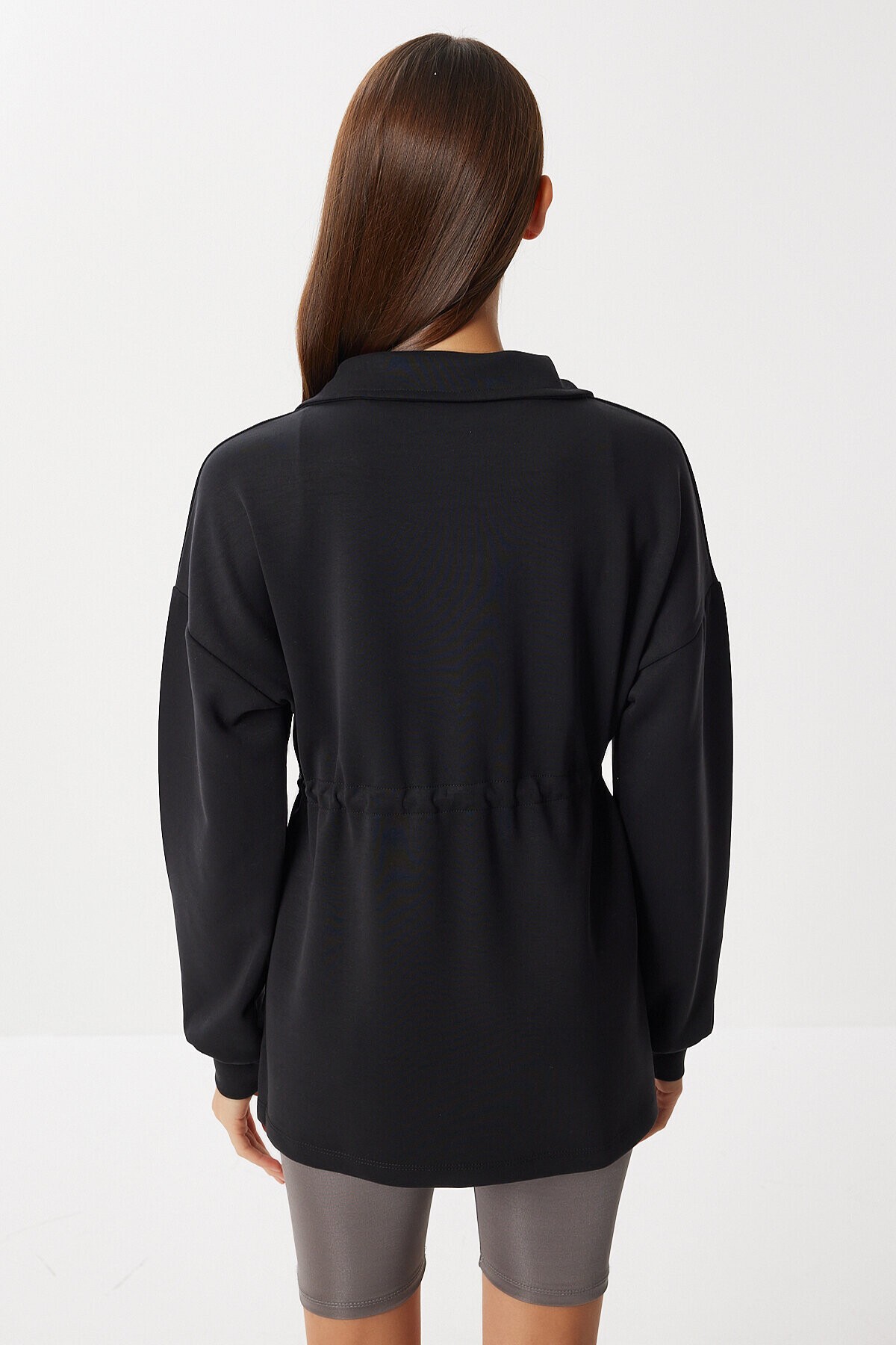Yarım Fermuarlı Modal Sweatshirt SİYAH LUB0290