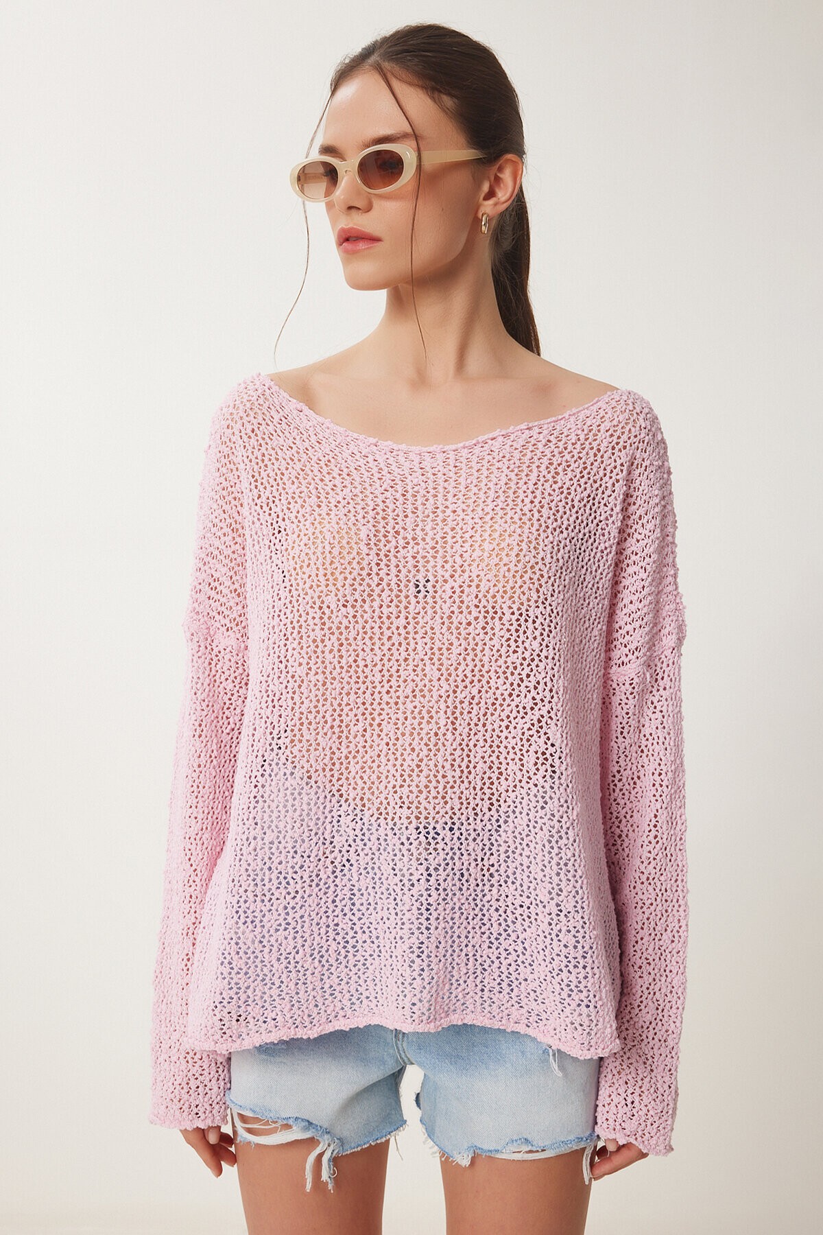 Ajurlu Mevsimlik Triko Bluz PEMBE LYY0092