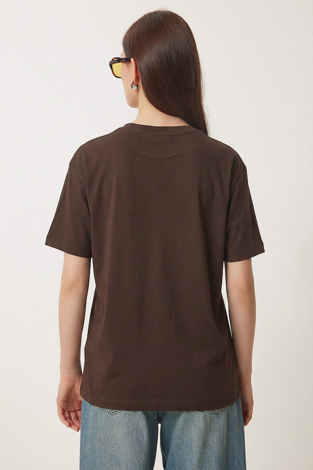 Armalı Nakışlı Pamuklu Örme T-shirt KAHVERENGİ LCR0114