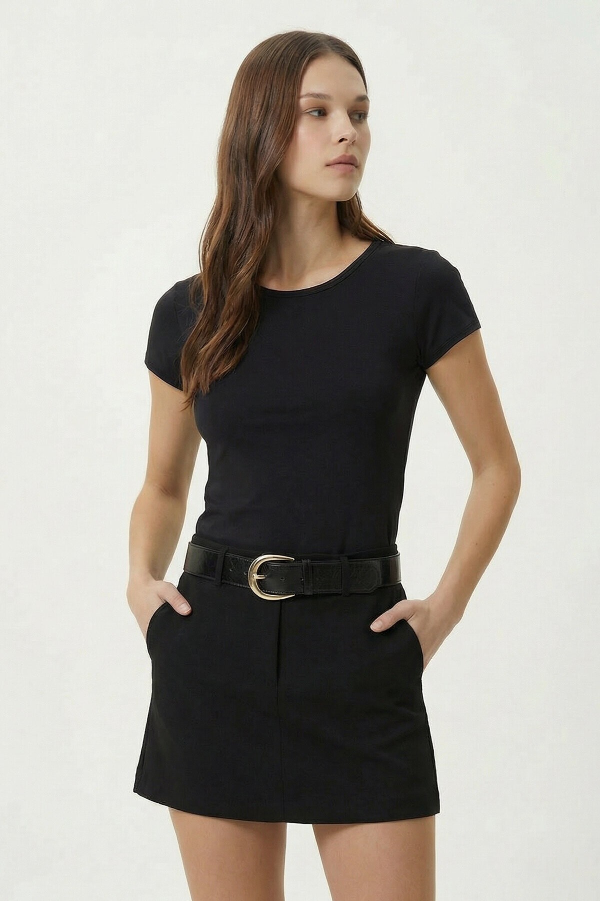 Basic Sandy Örme T-shirt SİYAH LZE0009