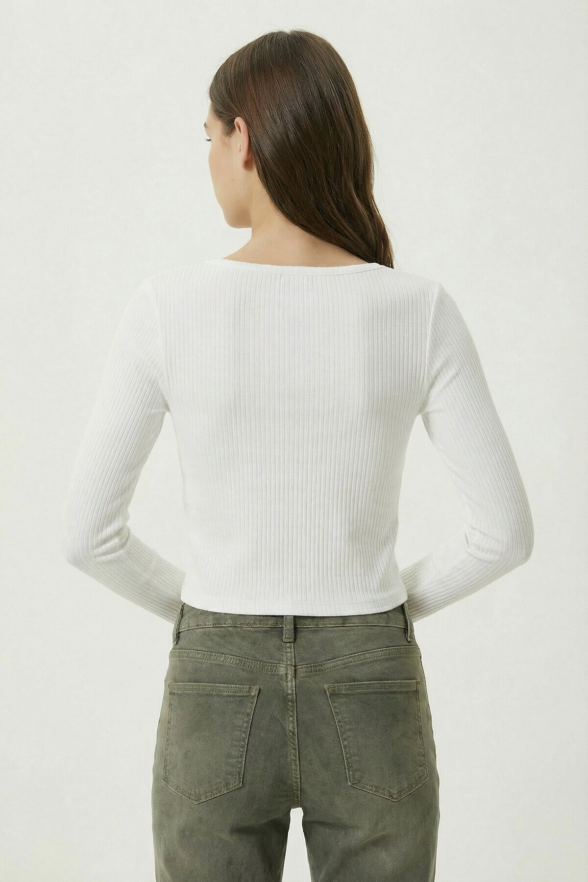 Biye Detaylı Crop Fitilli Örme Bluz EKRU LZE0008