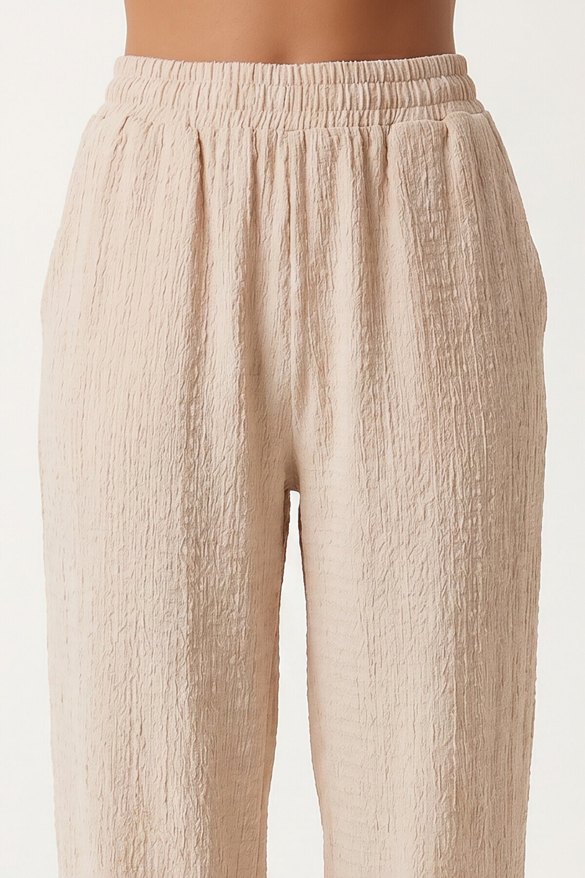 Cepli Rahat Krinkıl Şalvar Pantolon KREM LFW0024