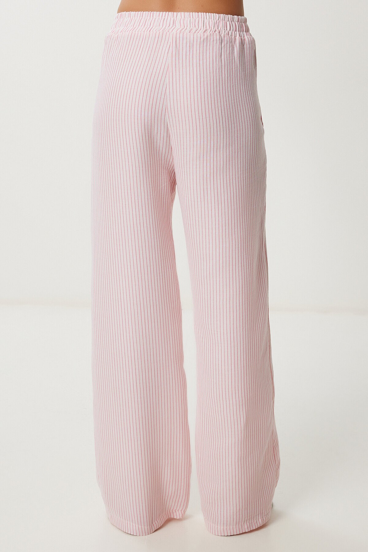 Çizgili Cepli Müslin Pantolon PEMBE KEMİK LYY0110