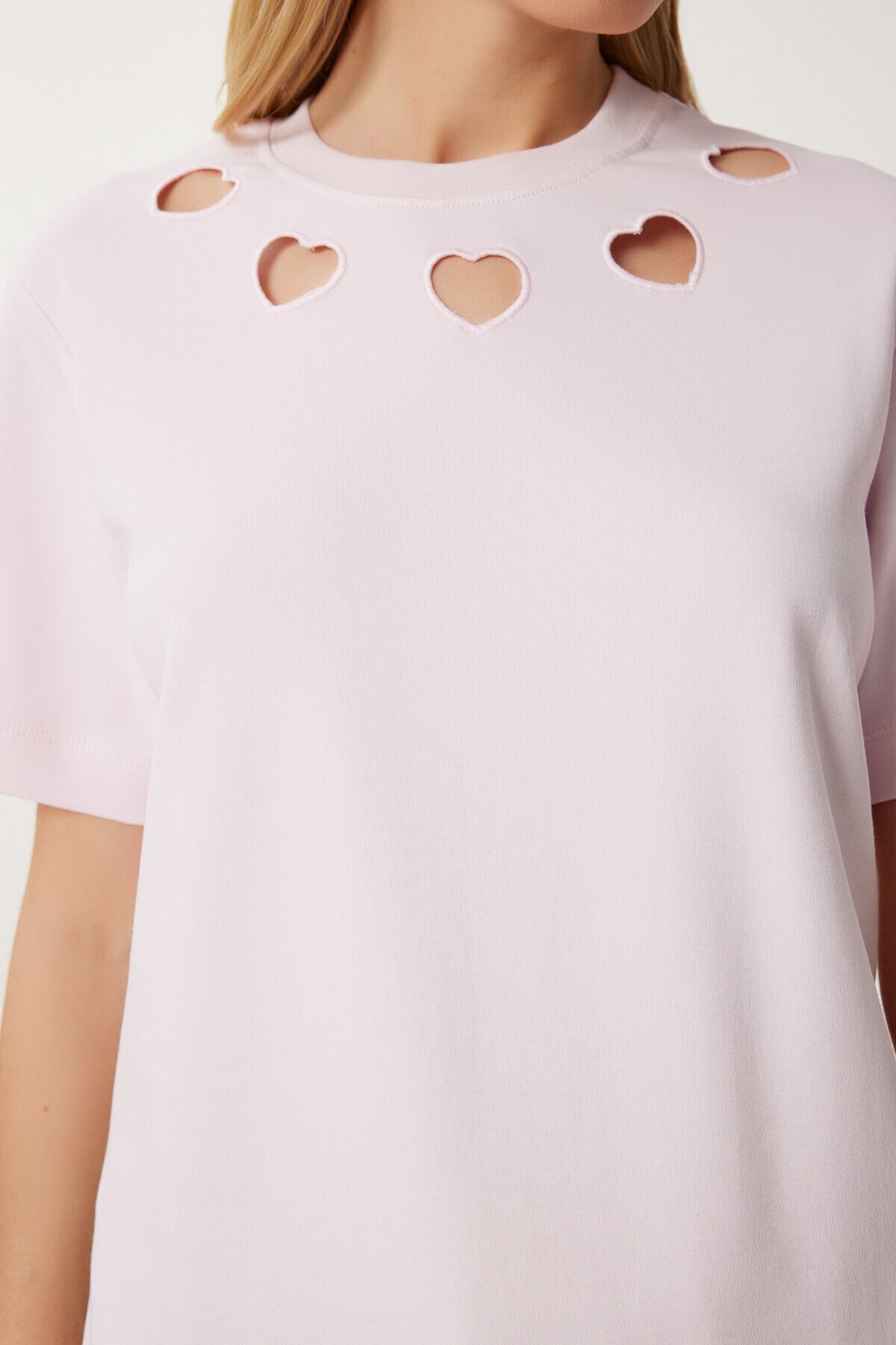 Cut Out Detaylı Pamuklu Örme T-shirt ŞEKER PEMBE LUS0155