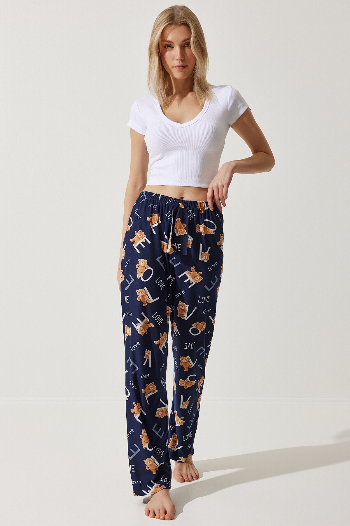 Desenli Yumuşak Dokulu Örme Pijama Altı LACİVERT LXR0001