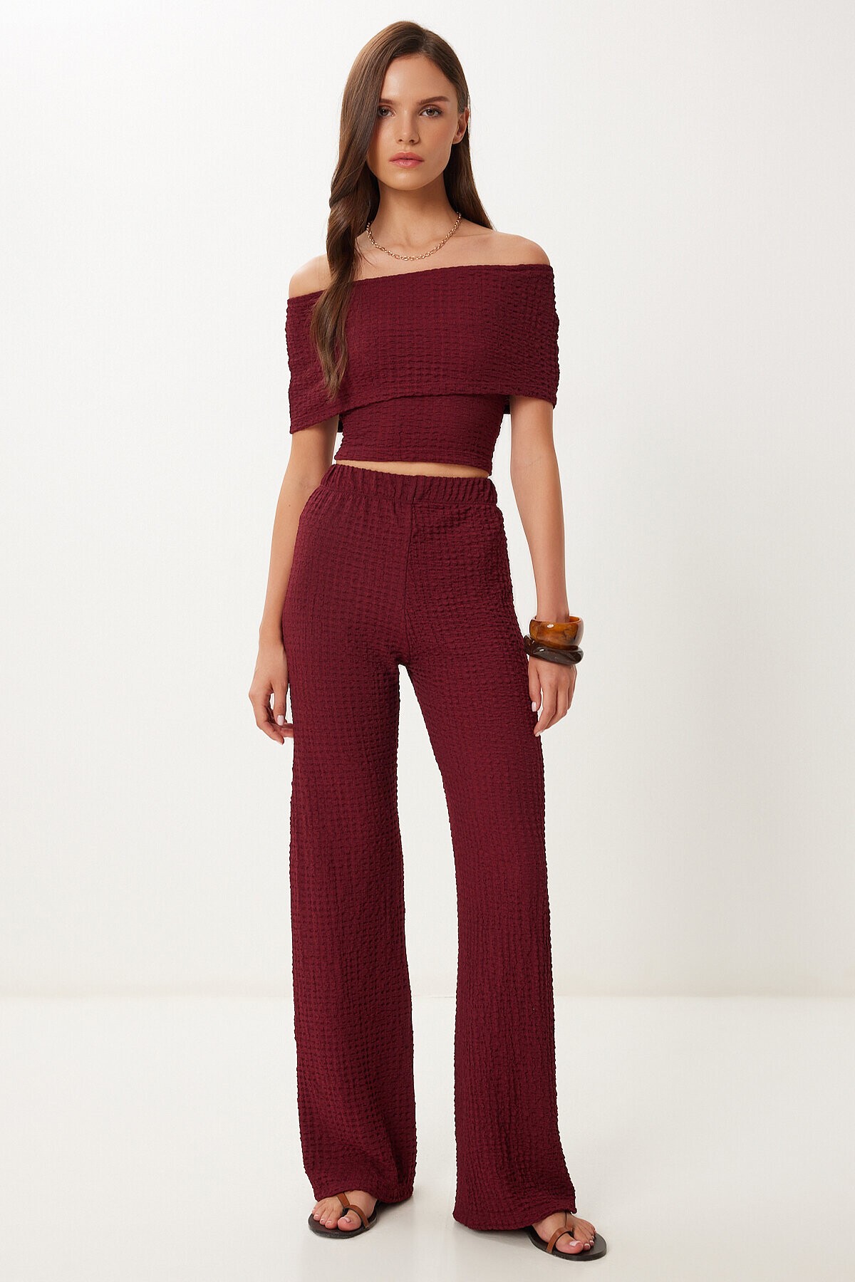 Dokulu Bluz Pantolon Takım BORDO LZV0014