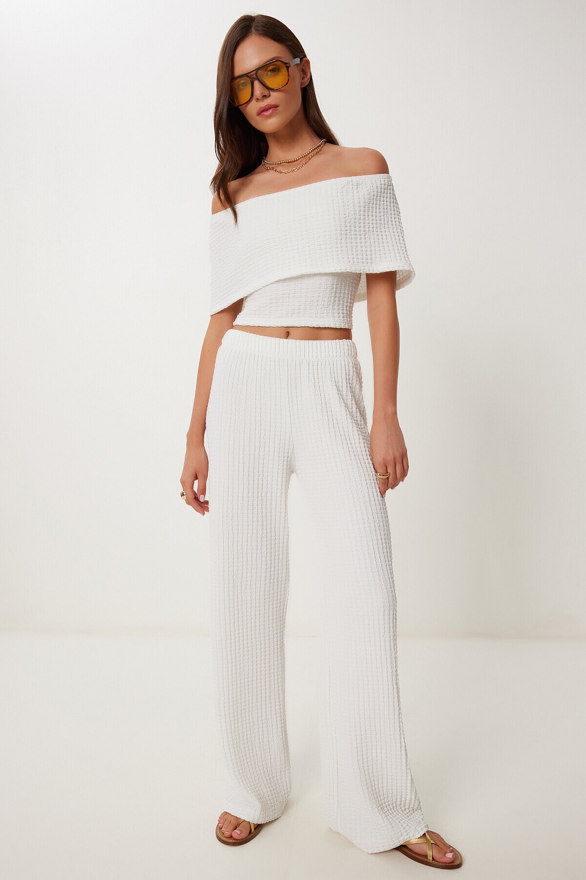 Dokulu Bluz Pantolon Takım EKRU LZV0014