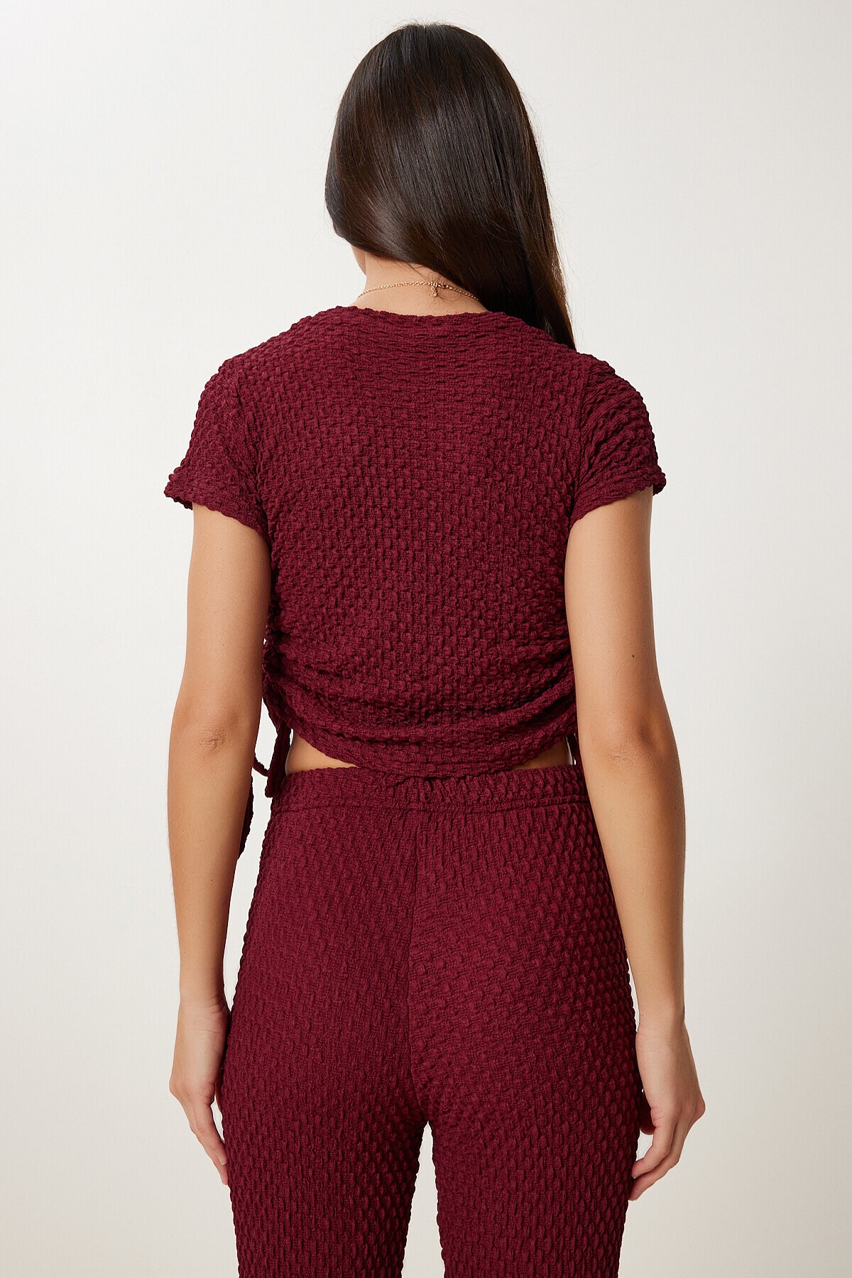 Dokulu Esnek Bluz Pantolon Takım BORDO LZV0011