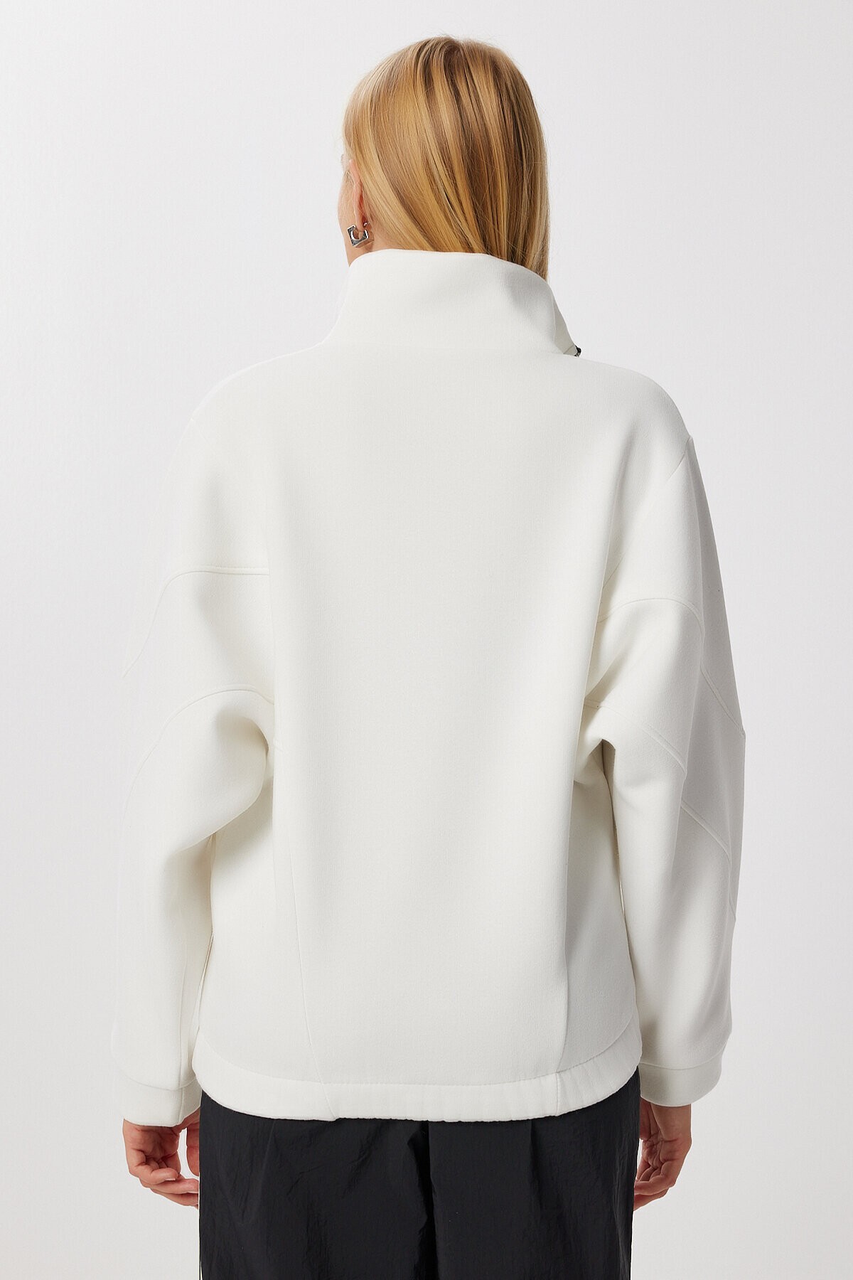 Fermuarlı Şardonlu Örme Sweatshirt EKRU LZV0029