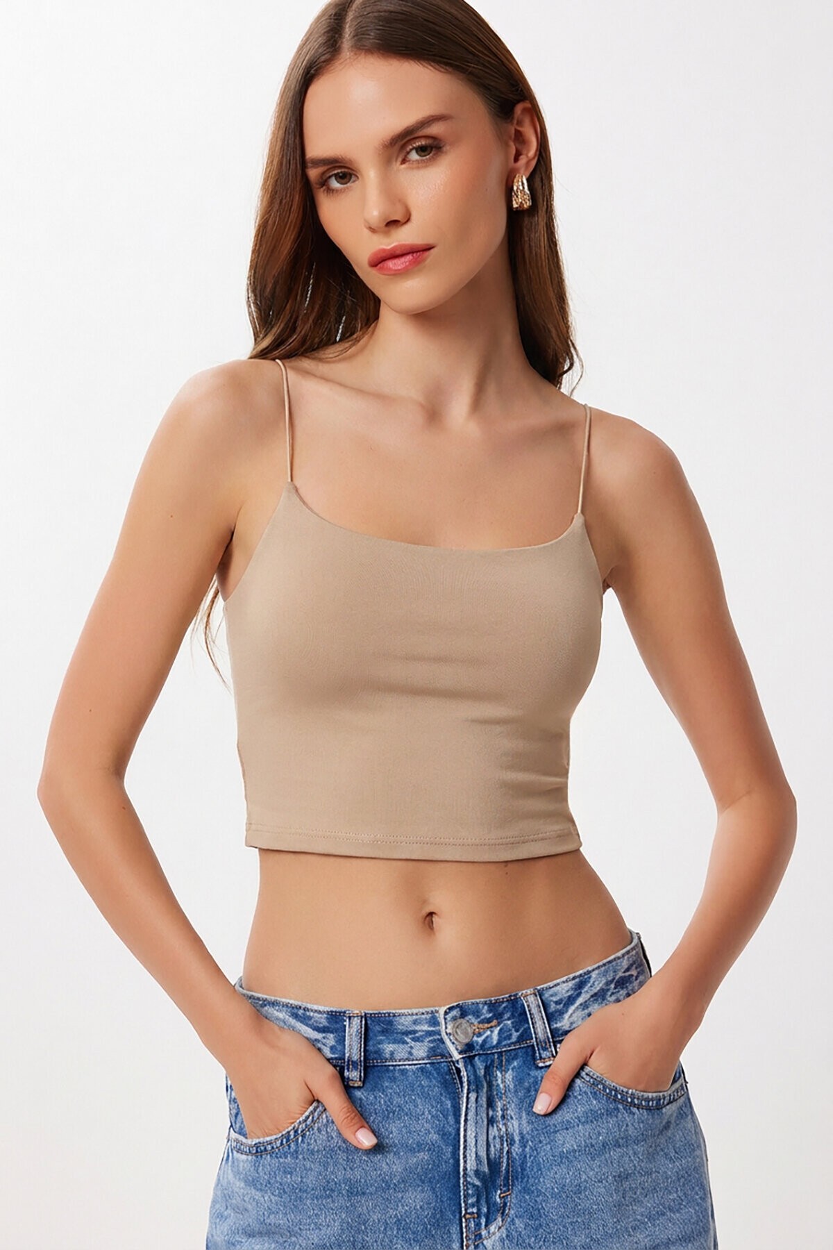 İp Askılı 2li Paket Örme Büstiyer KAHVERENGİ BEJ LDI0001