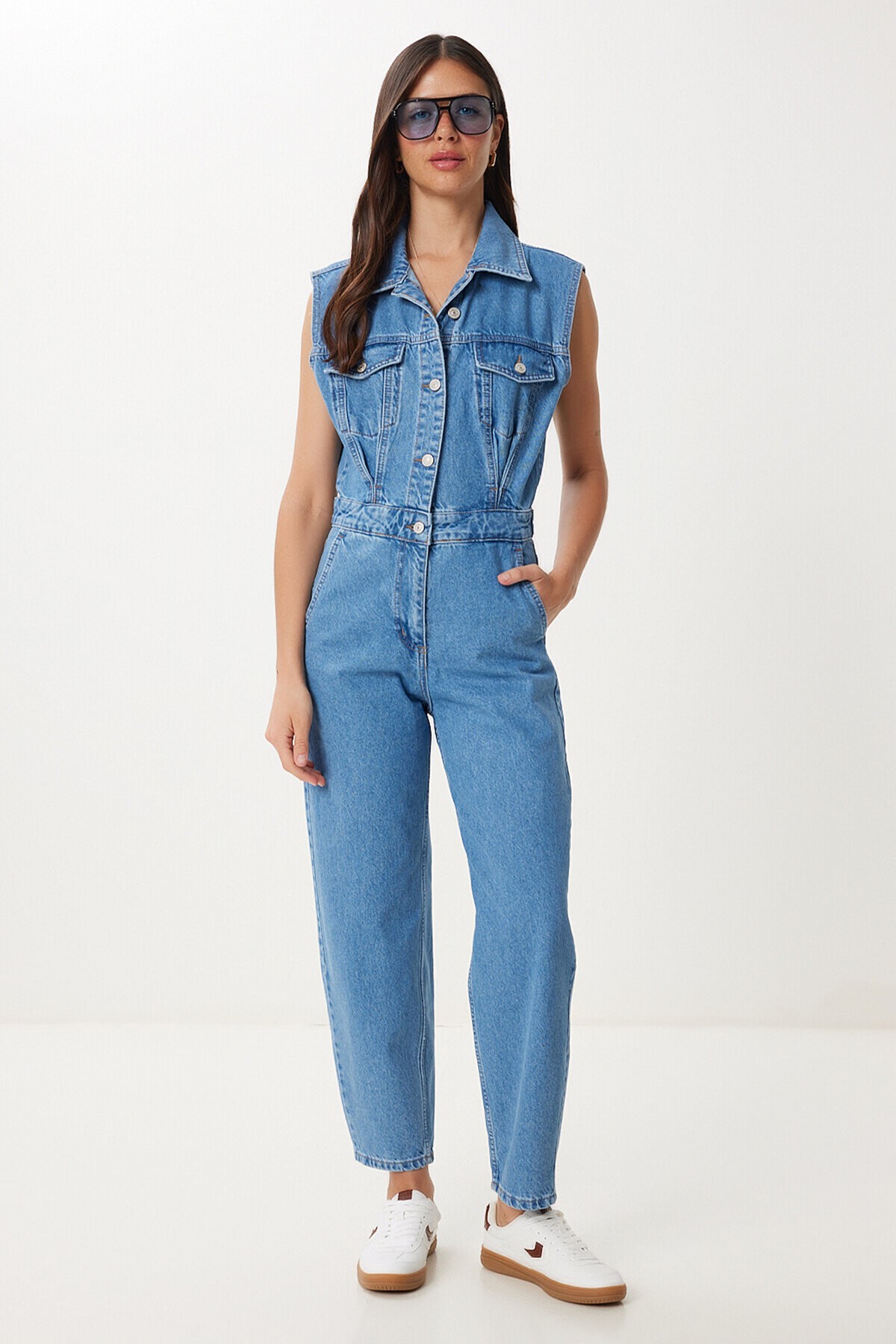 Kapaklı Cepli Denim Tulum AÇIK MAVİ LVW0005