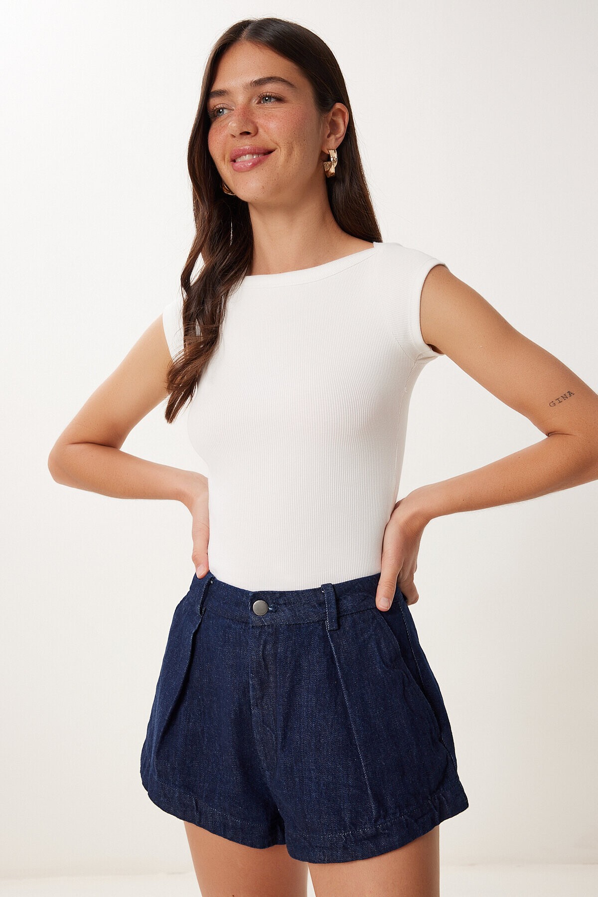Kayık Yaka Esnek Fitilli Örme Bluz EKRU LUS0154