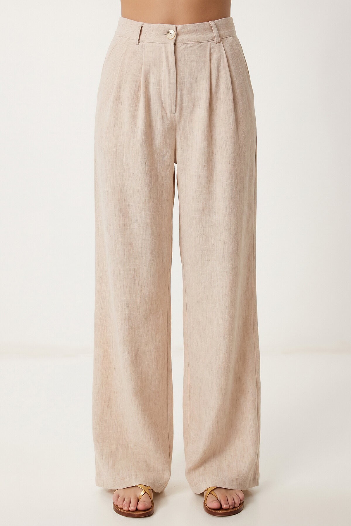 Keten Bluz Pantolon Takım BEJ LAZ0009