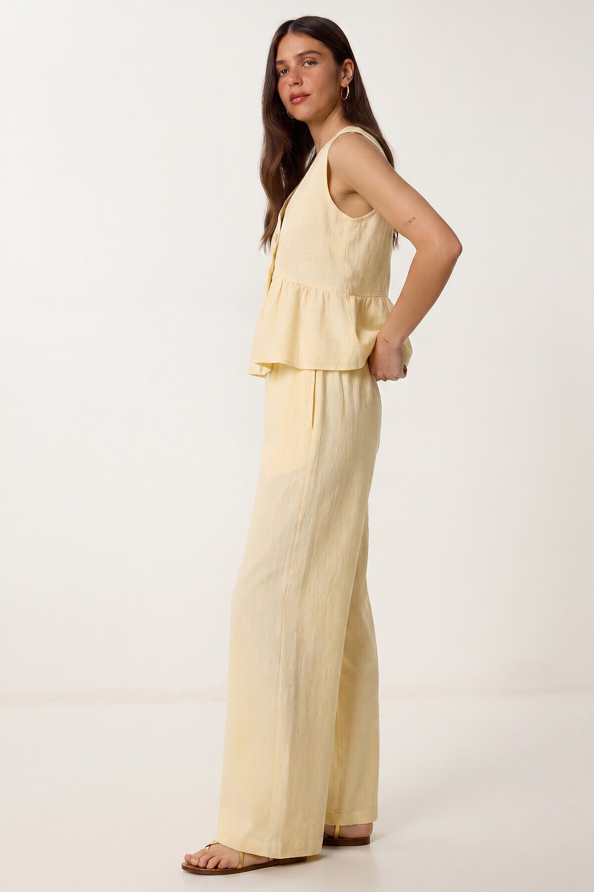 Keten Bluz Pantolon Takım SARI LAZ0009