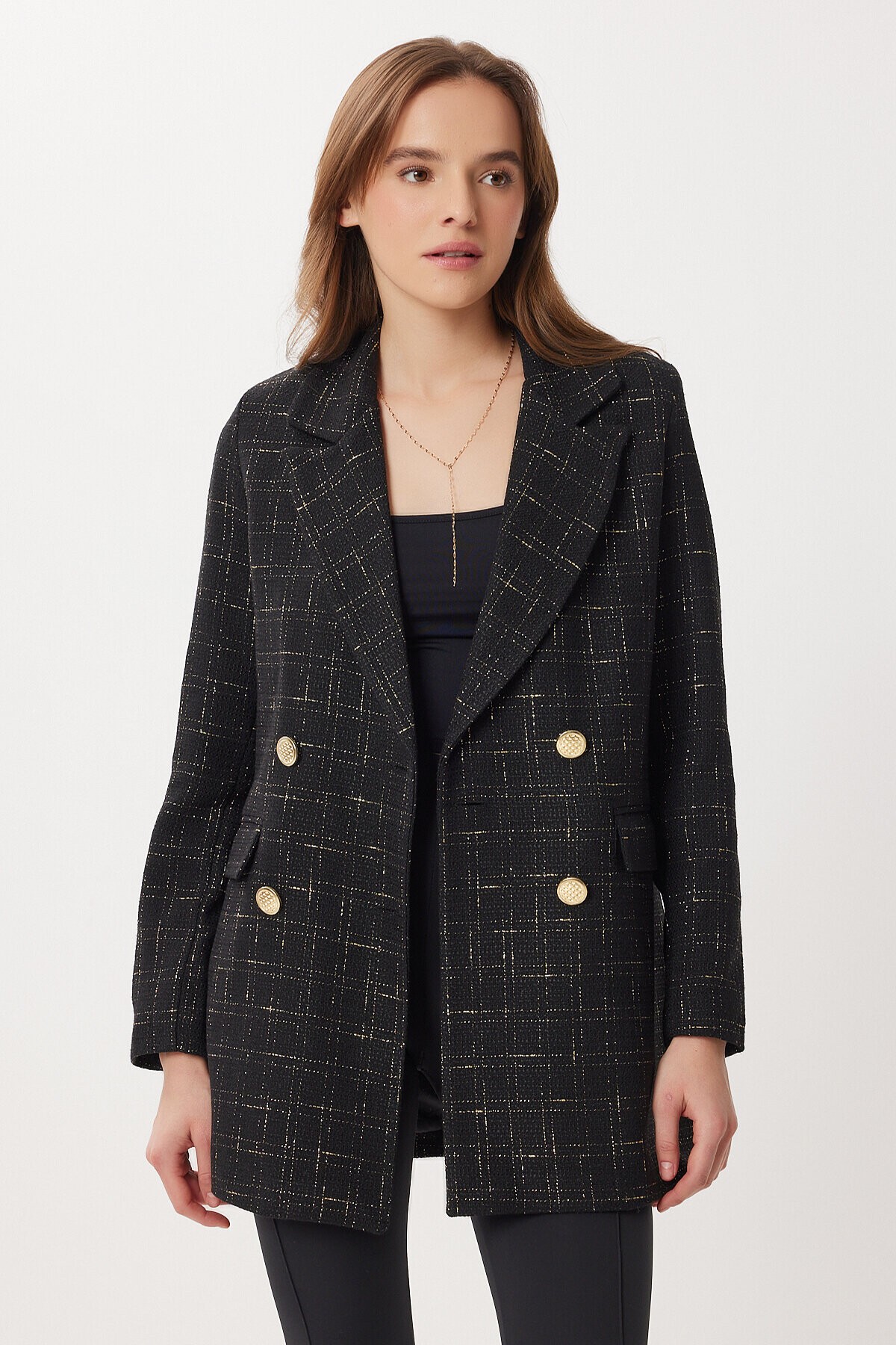Kruvaze Vatkalı Tüvit Blazer Ceket SİYAH LXA0030