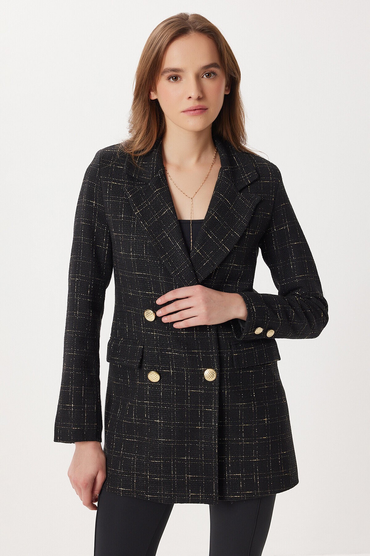Kruvaze Vatkalı Tüvit Blazer Ceket SİYAH LXA0030