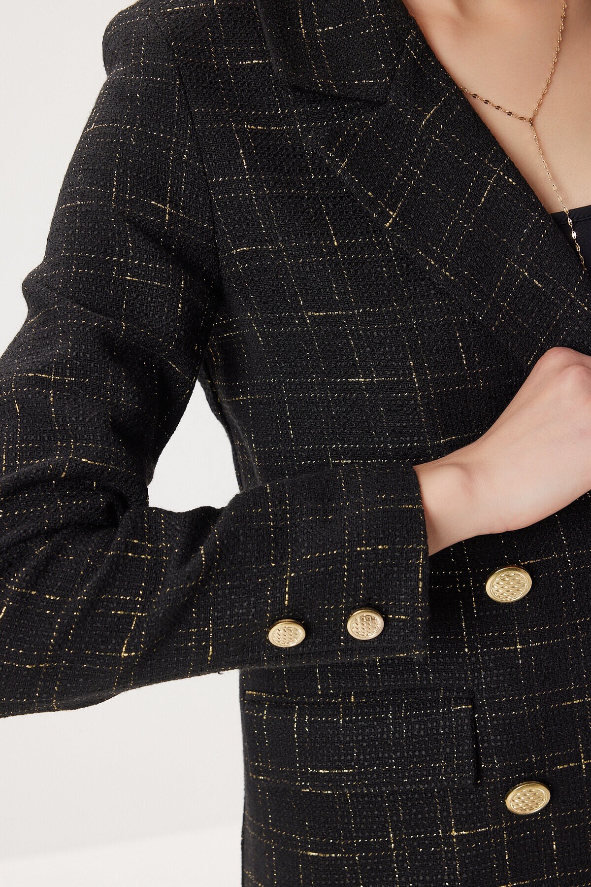 Kruvaze Vatkalı Tüvit Blazer Ceket SİYAH LXA0030
