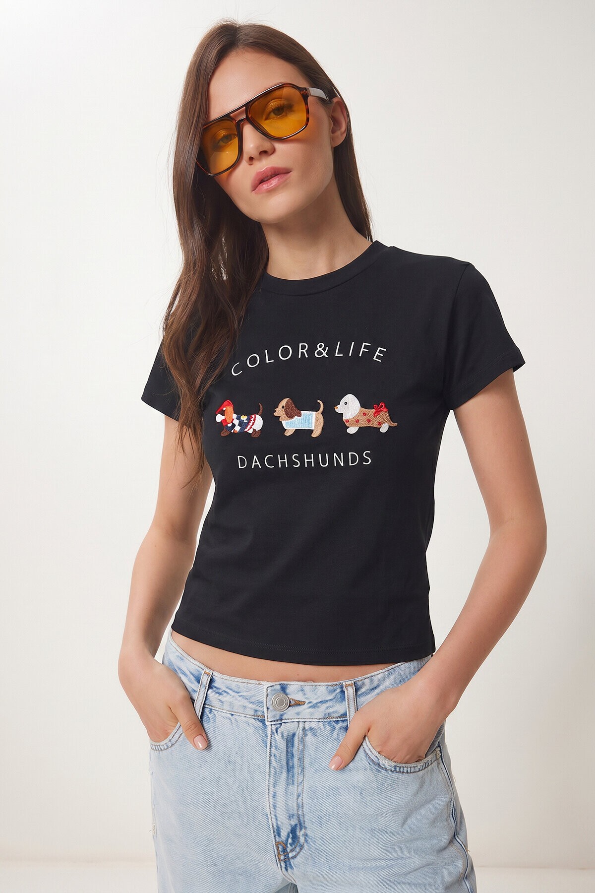 Nakış İşlemeli Pamuklu Örme T-shirt LACİVERT LCR0127