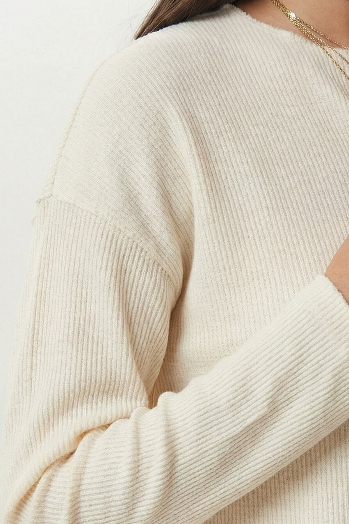 Nervür Detaylı Örme Bluz EKRU LZE0018