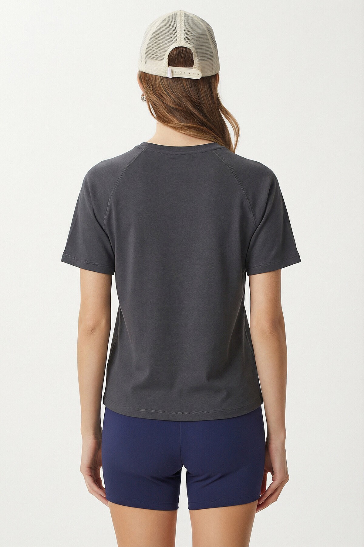 Oversize Basic Pamuklu Örme T-shirt FÜME LZE0005