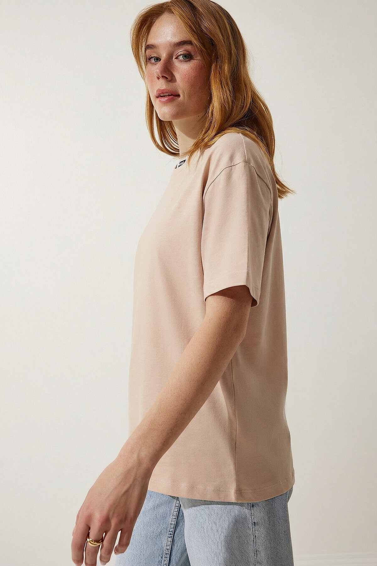 Oversize Basic Pamuklu Örme T-shirt PEMBE LZE0004