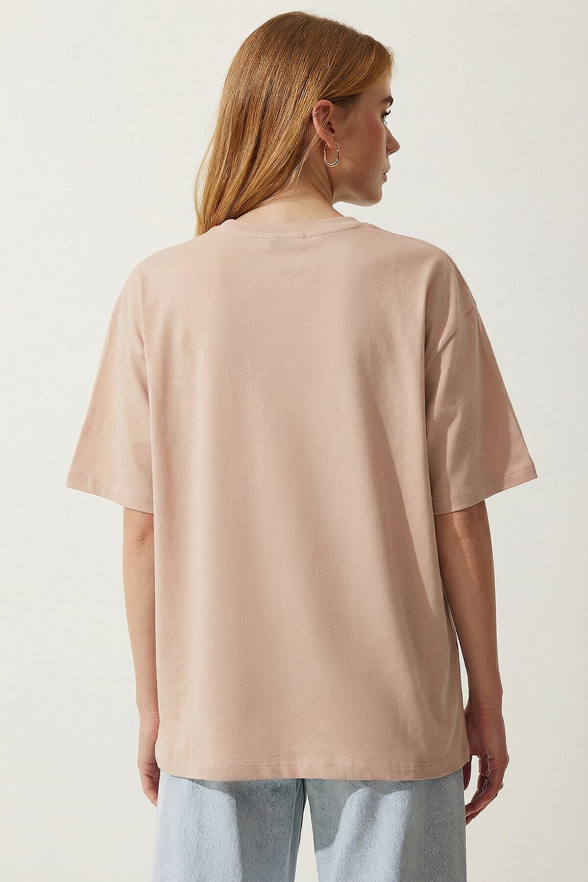 Oversize Basic Pamuklu Örme T-shirt PEMBE LZE0004