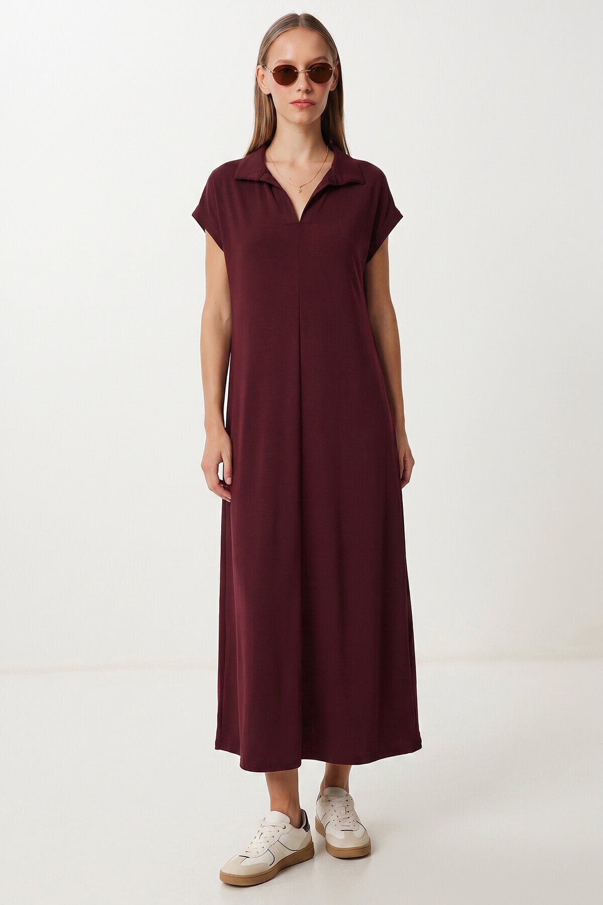 Polo Yaka Cepli Örme Elbise MÜRDÜM LDZ0038