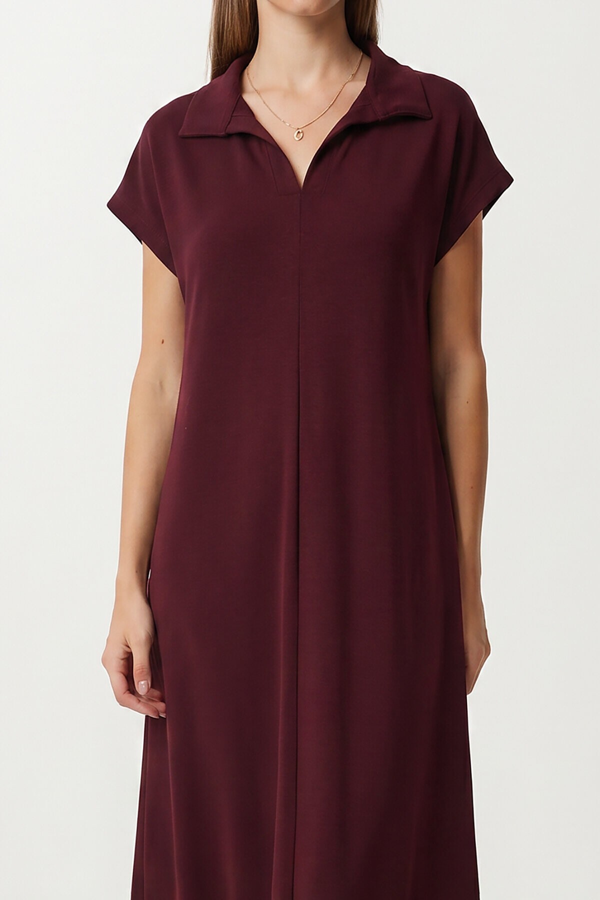 Polo Yaka Cepli Örme Elbise MÜRDÜM LDZ0038