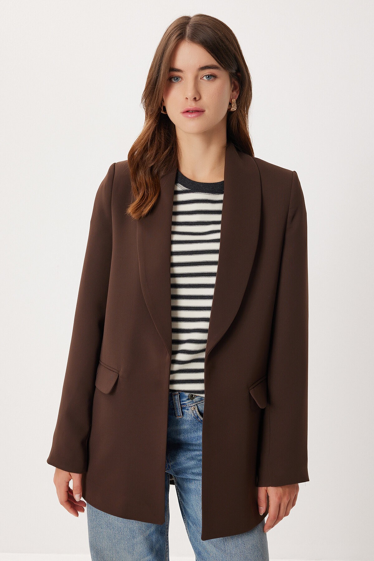 Vatkalı Blazer Dokuma Ceket KAHVERENGİ LXA0006