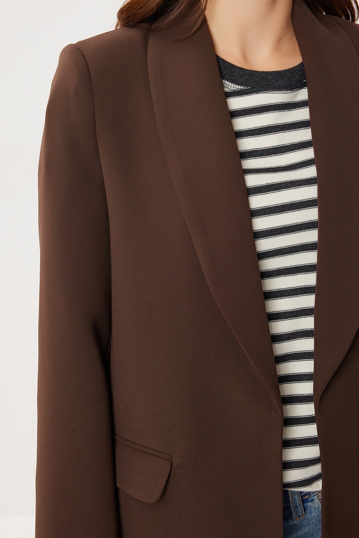 Vatkalı Blazer Dokuma Ceket KAHVERENGİ LXA0006