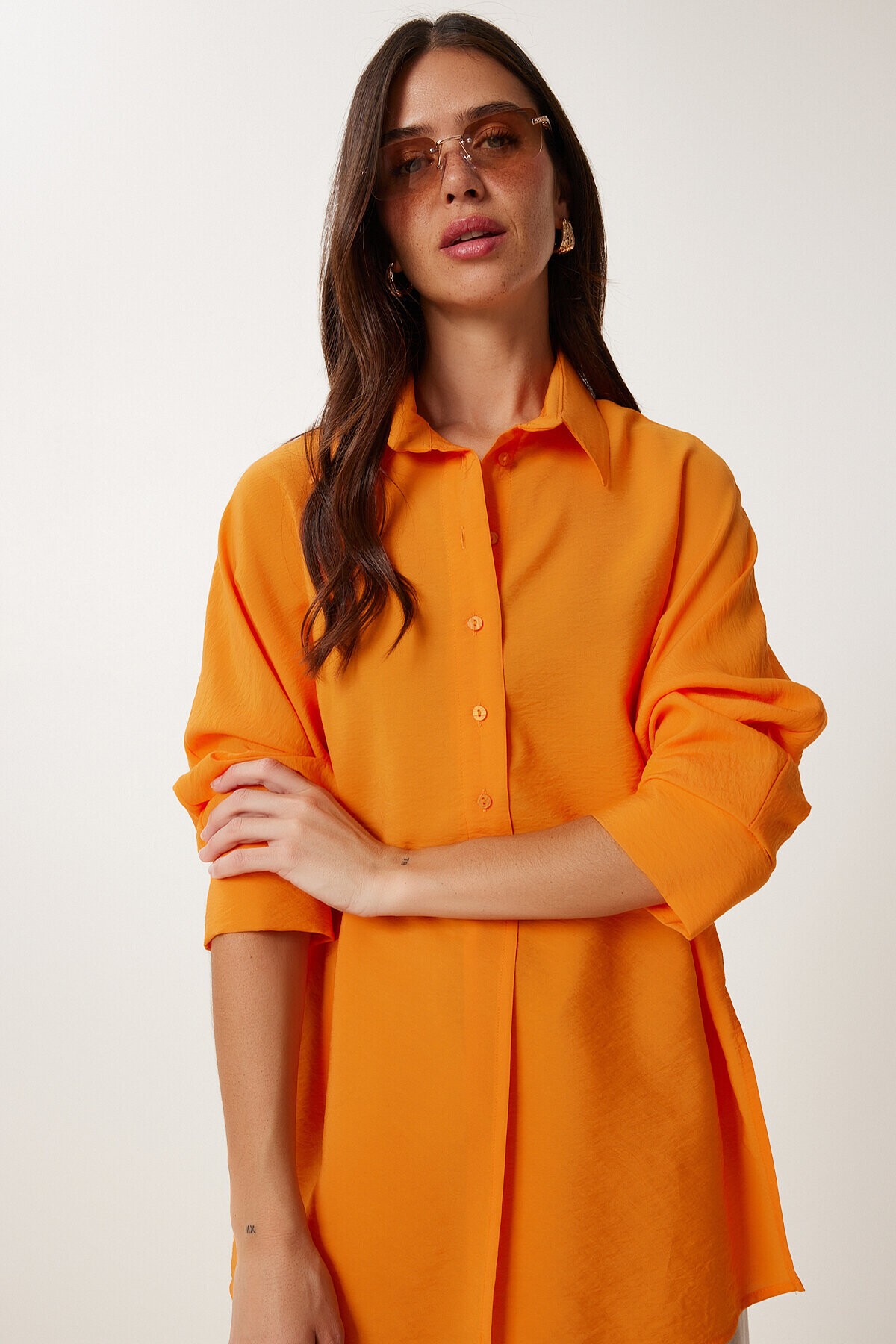 Yırtmaçlı Ayrobin Gömlek ORANJ LWF0036