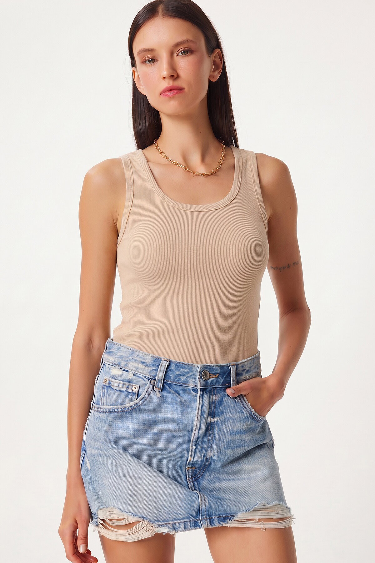 2li Fitilli Kalın Askılı Örme Atlet KREM BEYAZ LHJ0002