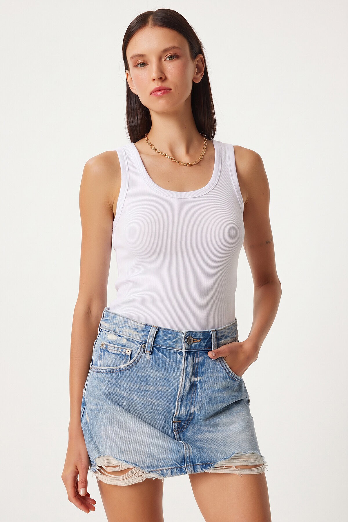 2li Fitilli Kalın Askılı Örme Atlet KREM BEYAZ LHJ0002