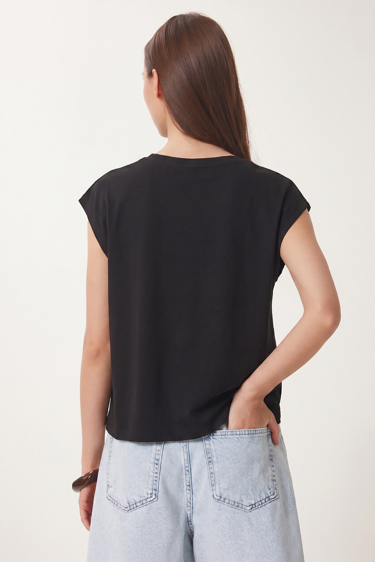 2’li Paket Basic Viskon T-shirt SİYAH EKRU LRN0043